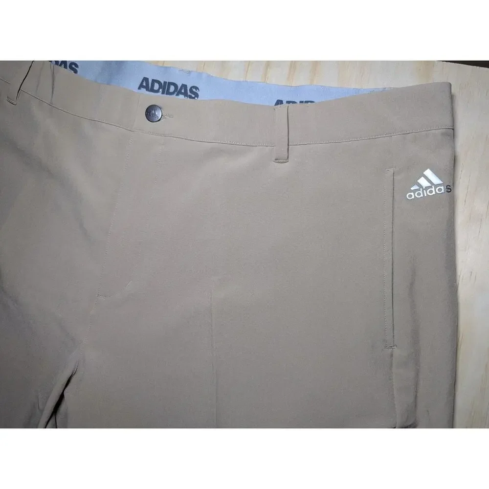 Adidas Men's Size 42x32 Three Stripe Khaki Tan Lightweight Golf Pants Stretch